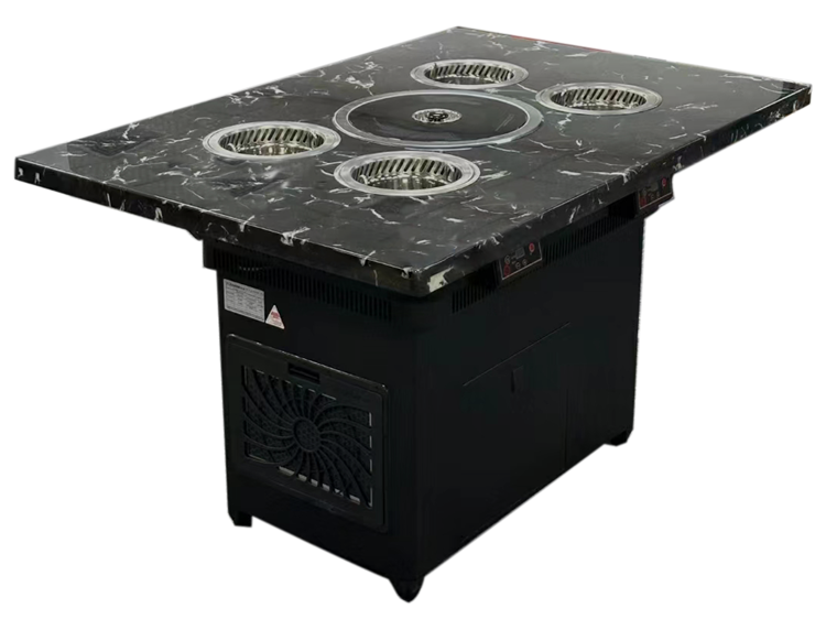 自助火锅烧烤一体餐桌 大理石无烟烤涮一体桌 
