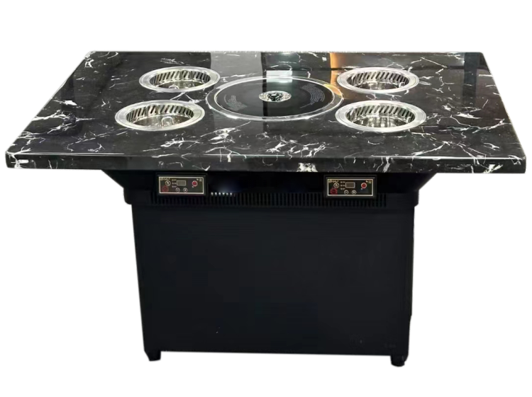 自助火锅烧烤一体餐桌 大理石无烟烤涮一体桌