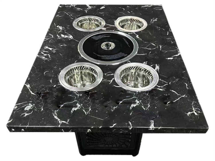 自助火锅烧烤一体餐桌 大理石无烟烤涮一体桌