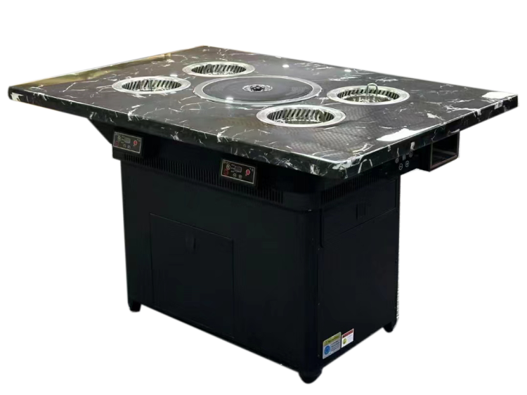 自助火锅烧烤一体餐桌 大理石无烟烤涮一体桌