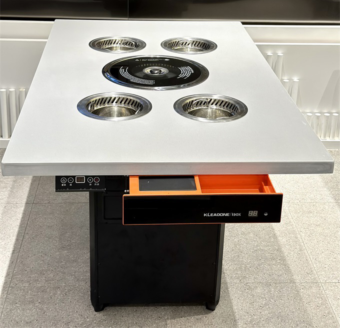 大理石台面4人位小火锅无烟火锅烧烤一体餐桌