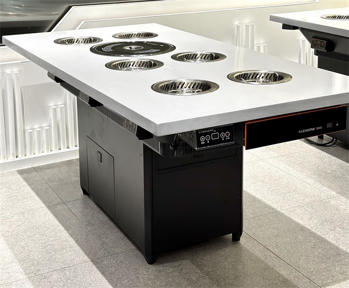 6人位大理石一人一锅智能无烟烤肉一体餐桌