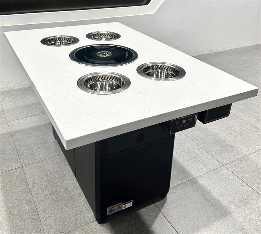 自助火锅烧烤店大理石无烟净化火锅烧烤一体桌