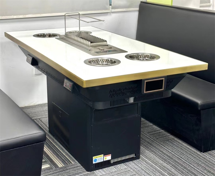 自助火锅烤串餐厅无烟净化小火锅+烤串自动翻转一体桌