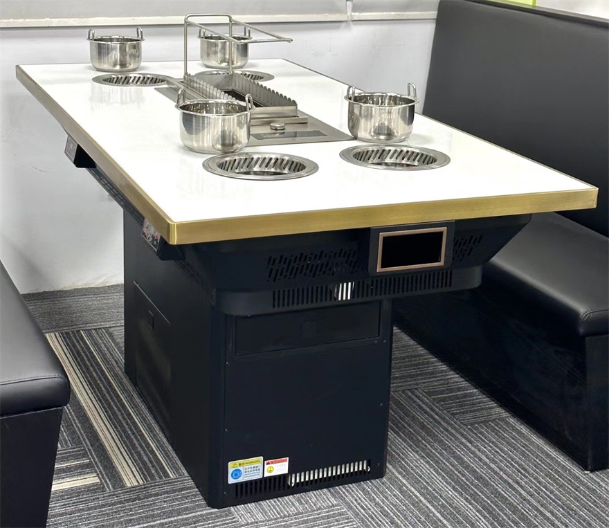 自助火锅烤串餐厅无烟净化小火锅+烤串自动翻转一体桌