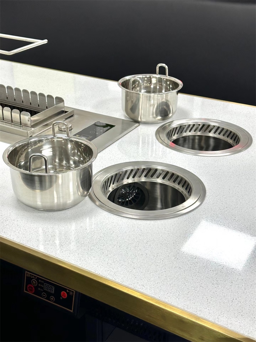 自助火锅烤串餐厅无烟净化小火锅+烤串自动翻转一体桌