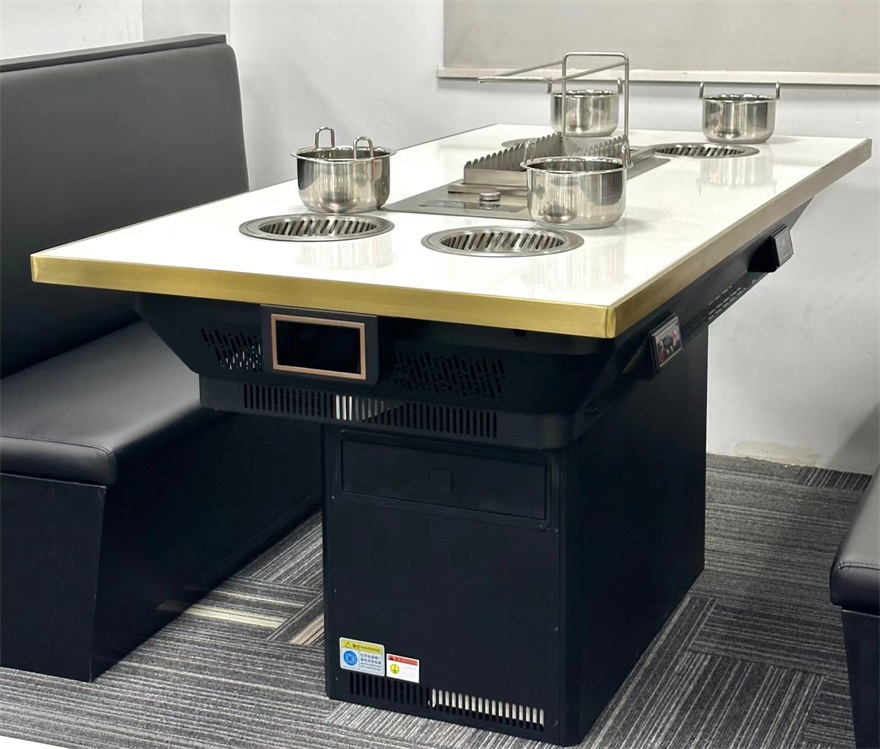 自助火锅烤串餐厅无烟净化小火锅+烤串自动翻转一体桌