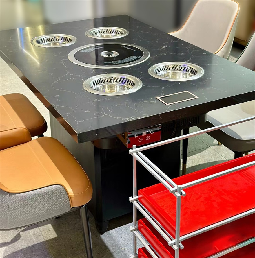 高端自助餐厅下排烟火锅烤涮一体桌