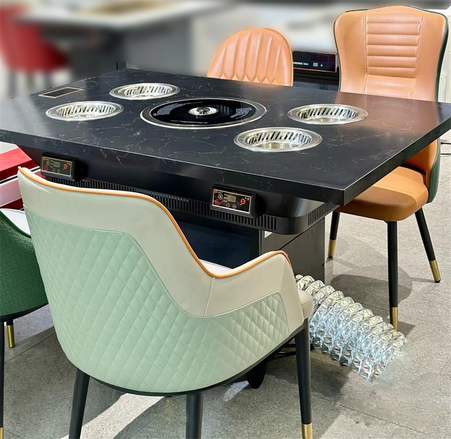 高端自助餐厅下排烟火锅烤涮一体桌