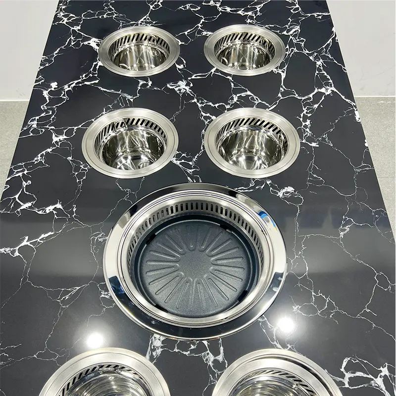 韩式自助烤涮一体桌|无烟大理石桌面|一人一锅设计