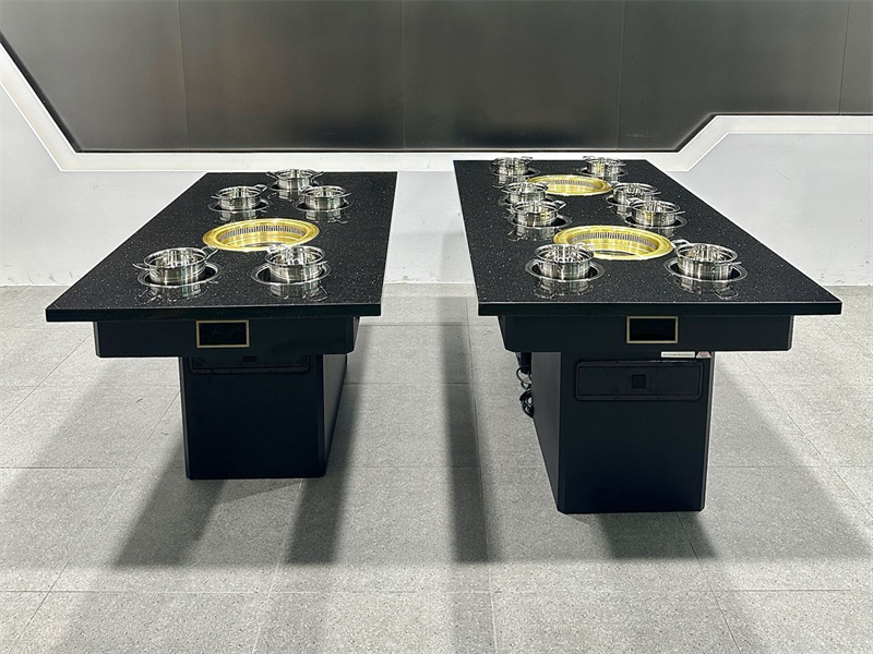 8人位黑色大理石面无烟涮烤一体桌