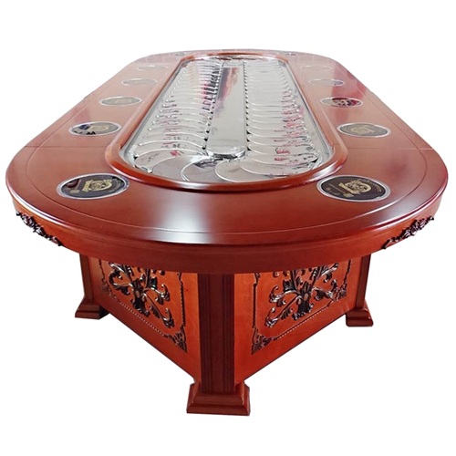 中式回转火锅店实木电动椭圆旋转餐桌