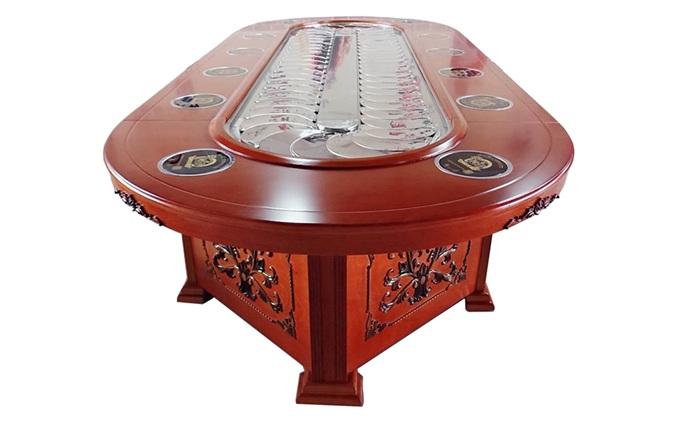 中式回转火锅店实木电动椭圆旋转餐桌