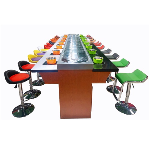 回转面条店长方形旋转传送带小火锅餐桌