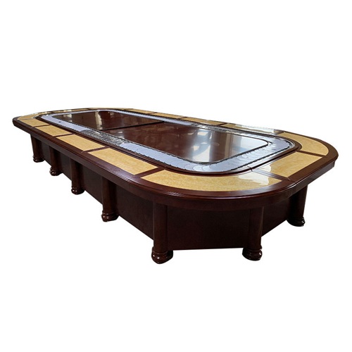 新中式回转火锅店实木电动椭圆旋转餐桌