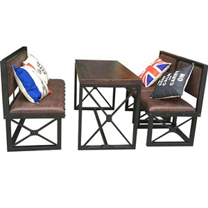 复古做旧家具餐厅沙发 铸铁脚超纤皮艺沙发 餐厅米字抱枕沙发