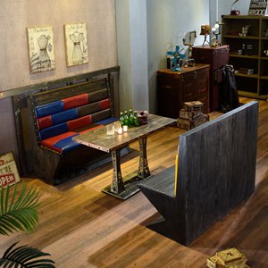 美式皮艺沙发 铆钉包边仿古风格沙发 清吧/咖啡馆高背沙发