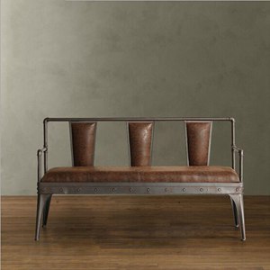 餐厅/休闲场所做旧风格沙发 LOFT酒店三人沙发 仿绣矮背沙发