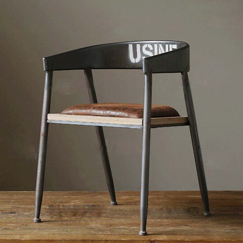 美式复古做旧家具 主题餐厅肯明迪餐椅 铁艺框架皮艺餐椅