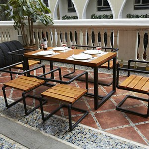 美式铁艺家具餐桌 西餐厅立体方形多人位餐桌 水曲柳实木桌