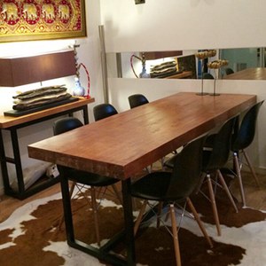 高档餐厅铁艺实木餐桌 会议室超厚实木多人吧台 牛排馆桌子