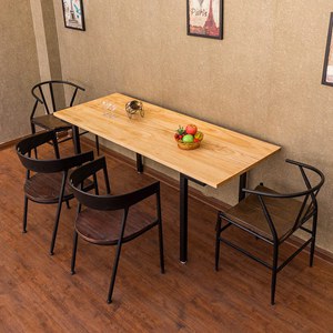 西餐厅榆木原木色餐桌 多人位工业风餐桌 铁艺美式餐厅家具