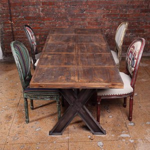 美式工业风桌椅定做 西餐厅铁艺桌椅 方格拼接实木休闲吧台
