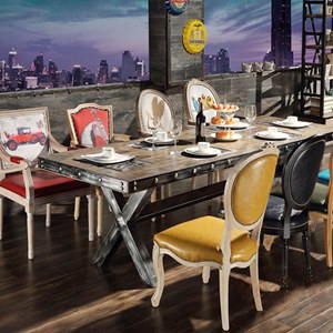 酒吧/餐馆实用边桌 式铁艺家具圆桌 做旧实木台面奶茶桌 定制