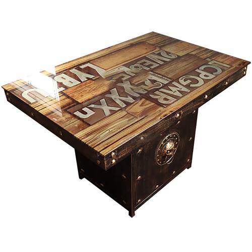 古典工业定制印刷_个性主题餐厅_黑色五金 铜钉围边老工业风餐桌