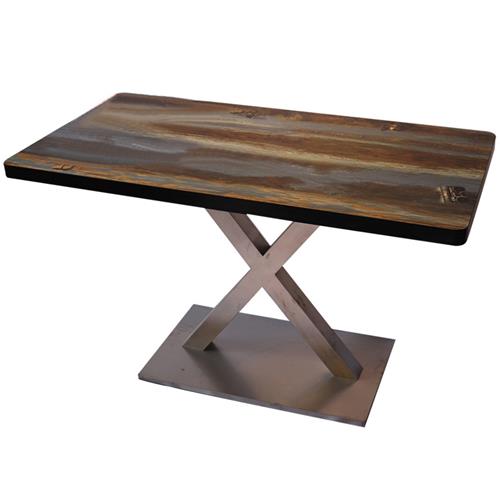 黑色围边实木餐桌_定制桌面印花磨砂不锈钢底座工业风餐桌