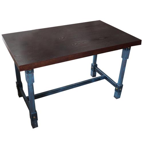 工业仿古风五金铁柱桌脚个性餐桌_实木方形做旧餐桌 