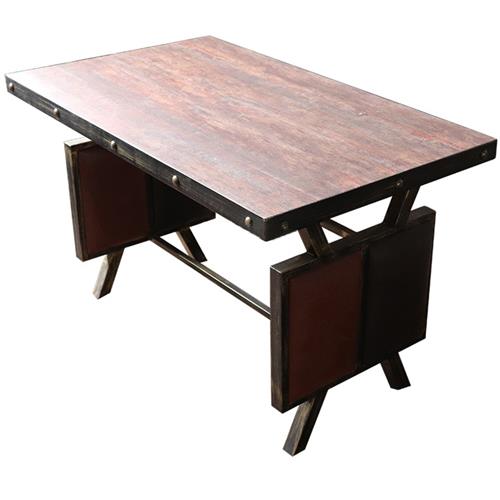 仿古五金防火板桌面_五金铁钉围边_厚实铁板特色工业风餐桌