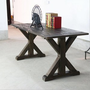 餐厅实木仿古家具 米字创意脚架长条桌 料理店多功能餐桌 报价