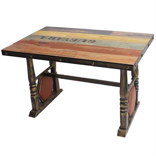 实木餐桌面铁艺复古西餐桌_铜钉贴片围边餐桌_五金铁管餐脚