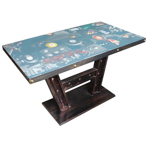 老旧重工业风餐桌_铁艺铜钉包边_工字钢材餐脚个性西餐桌子