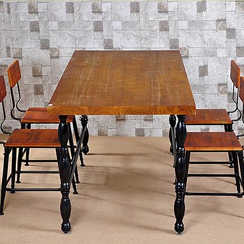 西餐厅藕节铁艺时尚餐桌 简易原实木做旧餐台 四人位休闲吧台