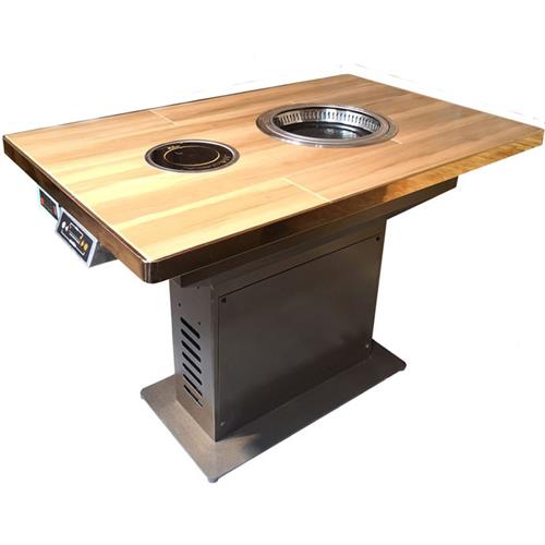 不锈钢玫瑰金包边韩式自助餐厅无烟烤肉火锅一体桌椅