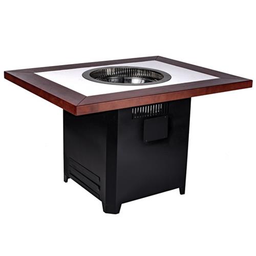 实木边框自助无烟涮烤一体桌_大理石无烟净化烤肉桌