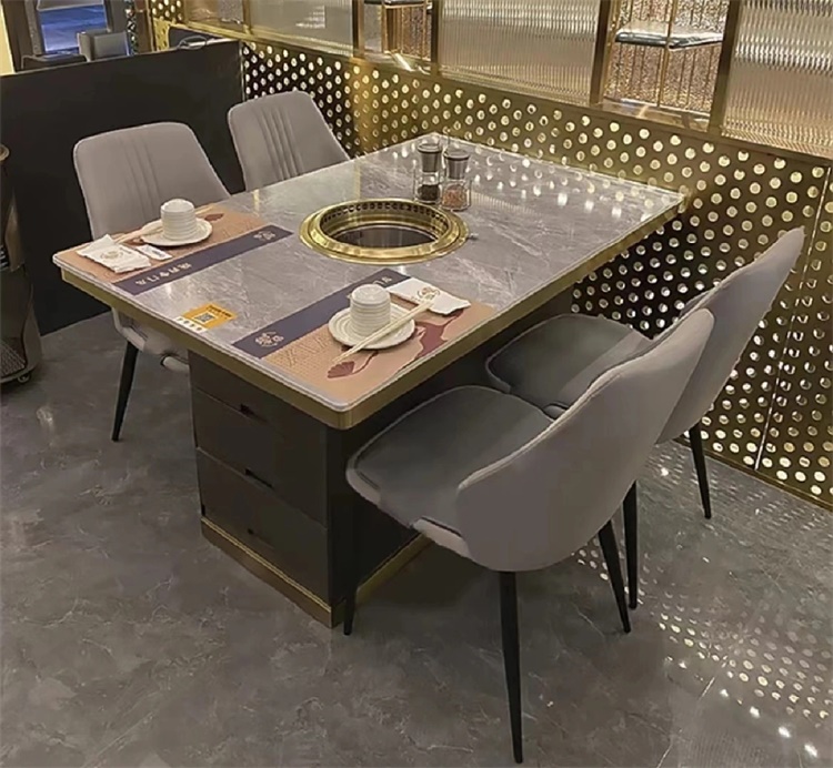 烤肉店时尚轻奢大理石无烟烤肉桌
