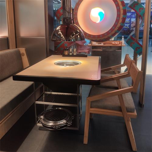 烤肉店桌椅_韩式上排烟炭火无烟烤肉桌