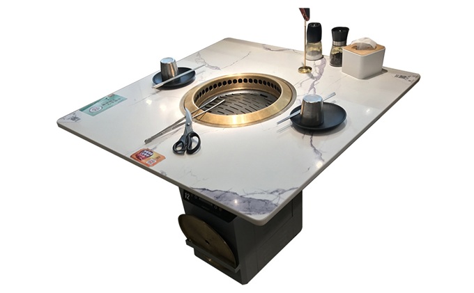 云南大理石烧烤桌子_烧烤店自助烧烤桌