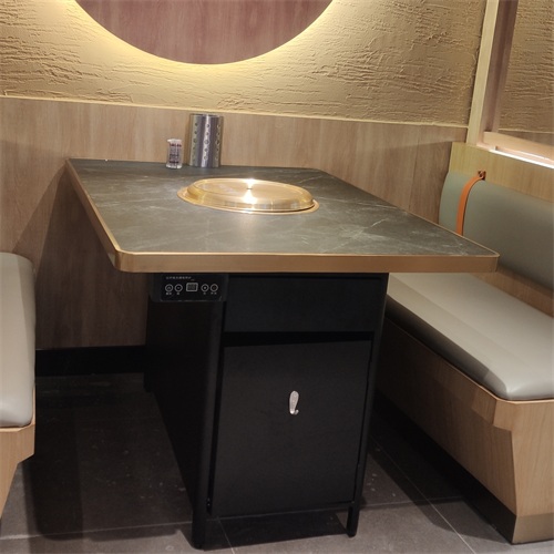 重庆自助烤肉桌_岩板烤肉桌椅定做