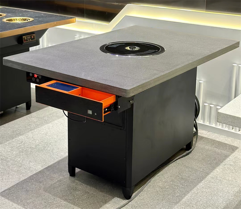 高端无烟烤肉桌,配大理石台面与实用储物抽屉