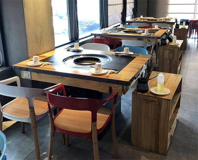 凑凑火锅店中式实木自助火锅烤肉一体桌
