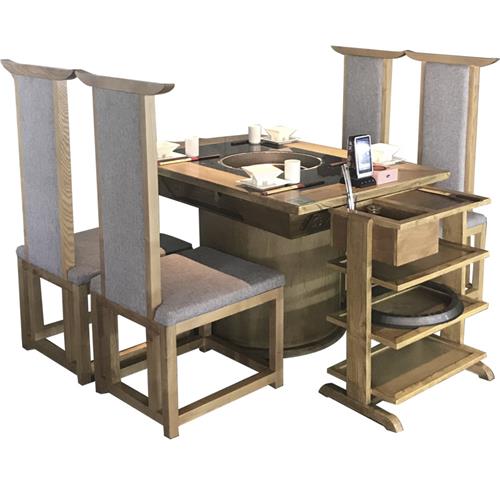 火锅店新中式火烧石实木商用电磁炉火锅桌