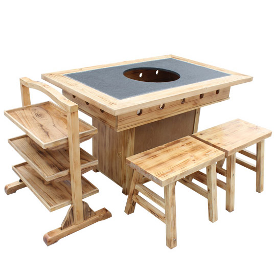 柏木松木本色实木火锅桌椅组合 火锅店老火锅桌