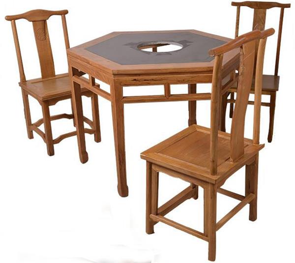 榆木六角异形火锅餐桌椅组合