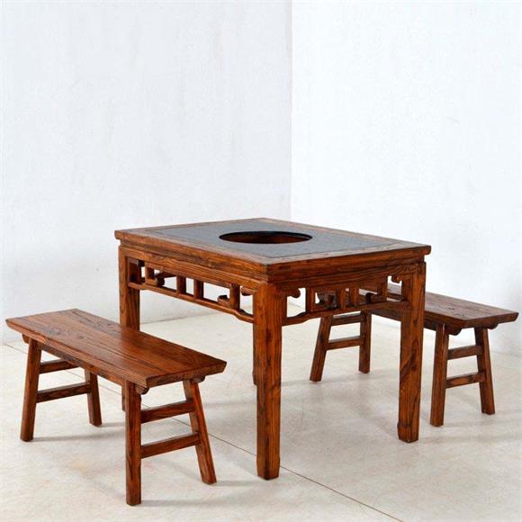 老榆木火锅料理桌实木火锅桌椅