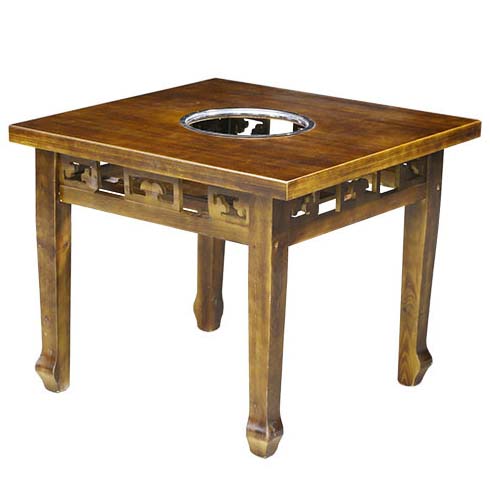 实木仿古雕花碳化火锅桌椅组合