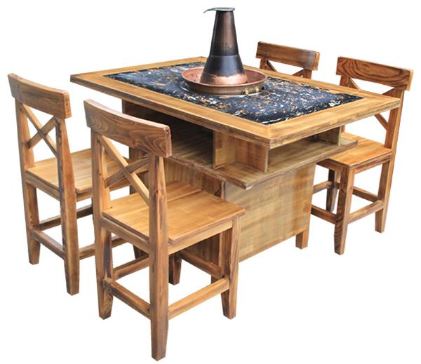 大理石实木柜式仿古碳化火锅桌椅款式2